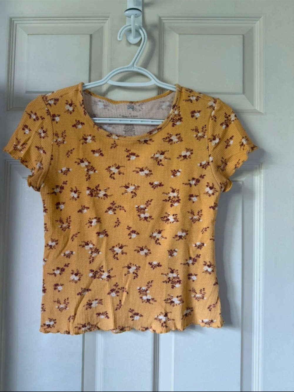 SO Mustard Yellow Floral Ribbed Short Sleeve Tee